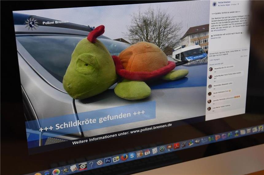 Ist Facebook das neue Fundbüro? Die Polizei Bremen gab auf ihrer Facebook-Seite bekannt, dass der Besitzer einer Stoffschildkröte gefunden wurde. Soziale Medien werden zunehmend als Fundbüro genutzt. Foto: Carmen Jaspersen