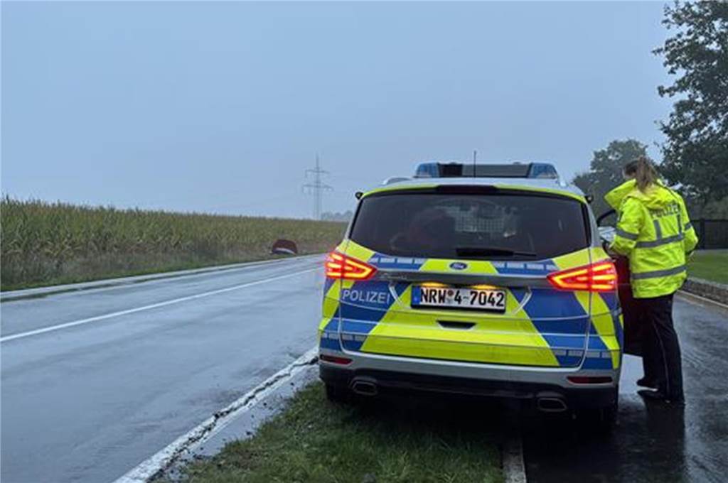 Frau landet am Ortseingang im Graben: Polizei sichert Unfallstelle Die Polizei war zur Sicherung der Unfallstelle vor Ort.