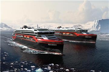 Die „Roald Amundsen“ und das Schwesterschiff „Fridtjof Nansen“ entstehen derzeit in der Kleven Werft. Foto: Hurtigruten