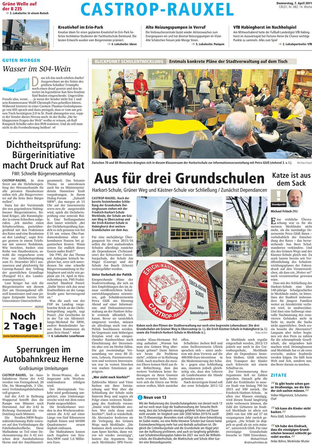 Fehler der Vergangenheit: Wie es 2011 aussah und was es heute bedeutet Die Ruhr Nachrichten berichteten im April 2011 über den Diskussionsabend über die Schließung der Grundschule in Merklinde.