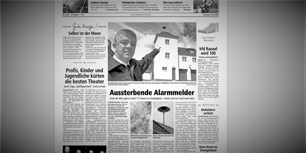 Als es noch 71 Sirenen in Castrop-Rauxel gab und die UdSSR Angst machte Die Ruhr Nachrichten schrieben im Mai 2009 von den "Aussterbenden Alarmmeldern". Damals gab es noch drei Sirenen in Castrop-Rauxel, von denen eine, nämlich diese an der Dornbachstraße, auch noch defekt war.