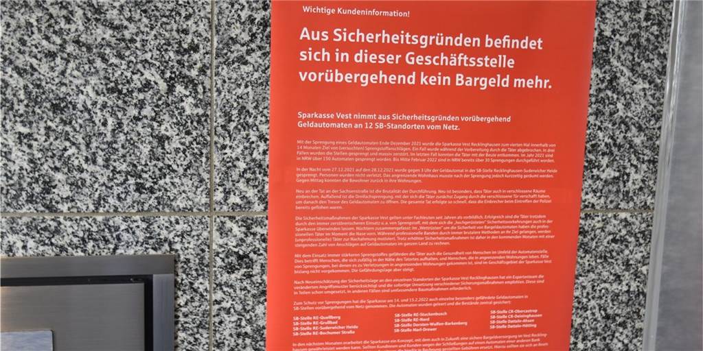 Nach Unterschriften für Geldautomaten: Sparkasse nähert sich Lösung Die SB-Geldautomaten in Deininghausen und Obercastrop bleiben zunächst geschlossen. Die Sparkasse Vest arbeitet derzeit noch an einer Lösung.