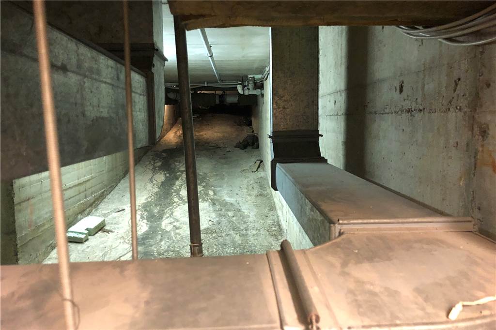 Das Rathaus von unten: Unterwegs im 1,57 Meter hohen Kriechkeller Die schiefe Ebene im Kriechkeller unter dem Rathaus dient dem Wasserabfluss.