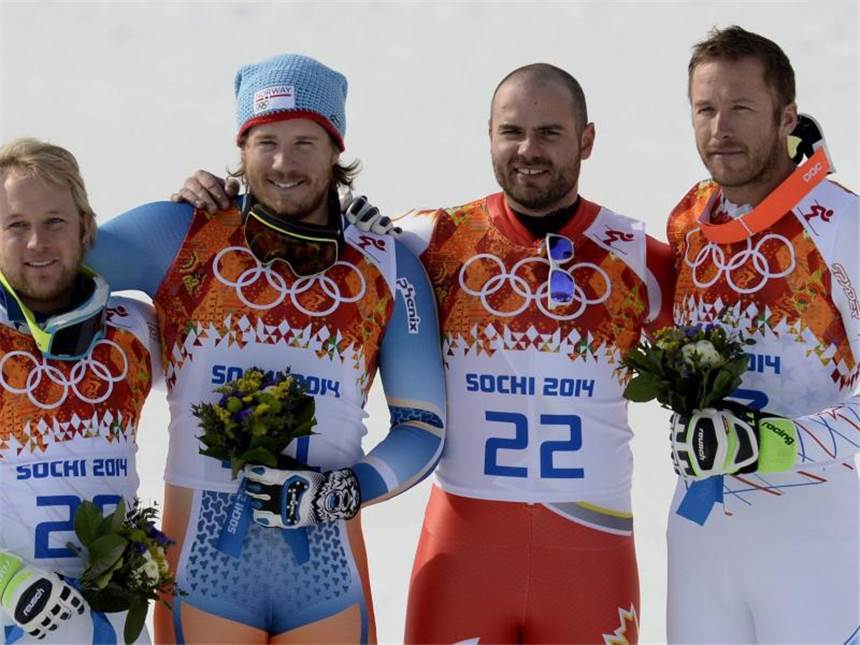 Super-G bleibt Elch-Revier: Norweger Jansrud siegt Die Schnellsten des Super-G: Andrew Weibrecht, Kjetil Jansrud, Jan Hudec und Bode Miller (v.l.n.r.). Foto: John G. Mabanglo