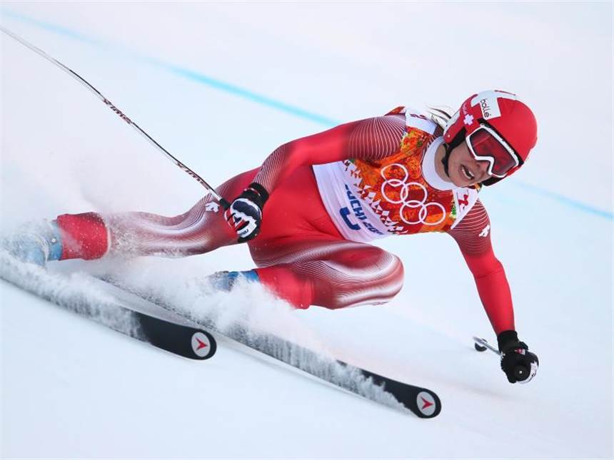 Höfl-Riesch verpasst Medaille - Gisin und Maze siegen Die Schweizerin Gisin hielt die Bestzeit lange alleine. Foto: Michael Kappeler
