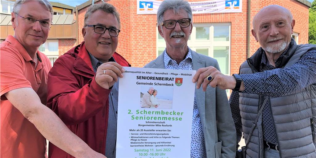 Seniorenmesse: Spezieller Anzug lässt die eigene Gebrechlichkeit spüren Die Seniorenbeiratsmitglieder Heinz-Willi Horsmann, Reiner Endemann, Dieter Rietz und Friedhelm Stoltenberg laden zur 2. Schermbecker Seniorenmesse ein.