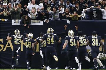 Die Spieler der New Orleans Saints feiern mit ihren Fans. Foto: Butch Dill