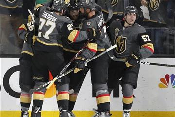Die Spieler der Vegas Golden Knights jubeln nach einem Treffer im Spiel gegen die San Jose Sharks. Foto: John Locher/AP