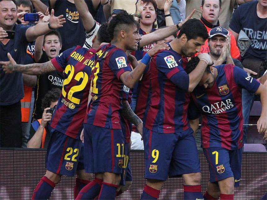 Barça in Spanien vor Titelgewinn Die Spieler des FC Barcelona hatten schon wieder Grund zu jubeln. Foto: Toni Garriga