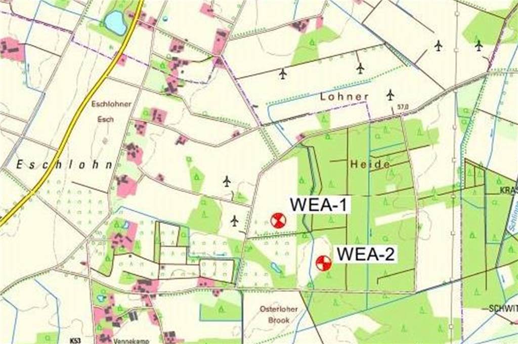 247 Meter, 5600 kW: Kreis macht Weg frei für Windenergieanlagen Die Standorte der beiden neuen Anlagen in Eschlohn
