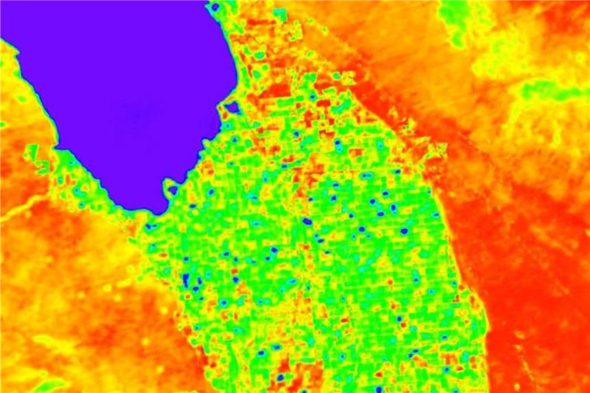 Pflanzen-Fiebermessen aus dem All Die Temperatur lässt Rückschlüsse auf den Zustand der Gewächse zu. Foto: NASA