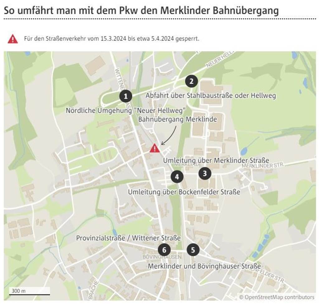 dddd Die Umleitung um den Bahnübergang in Merklinde.