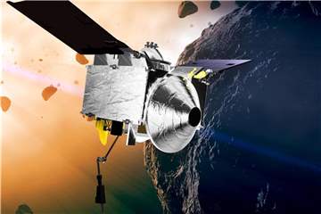 Die undatierte künstlerische Darstellung zeigt die Sonde Osiris Rex in der Nähe des Asteroiden Bennu. Foto: NASA/dpa