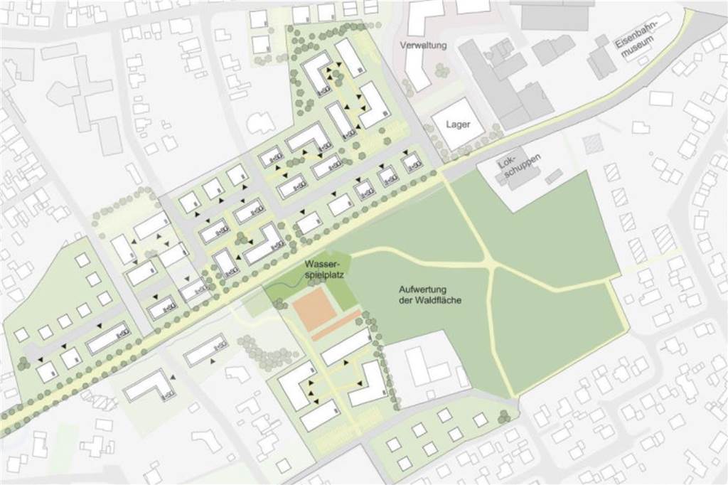 Wird die Bahnallee in Stadtlohn zur Fußgänger- und Fahrradallee? Die Variante B des städtebaulichen Rahmenplans für neue Wohnquartiere an der Bahnallee.