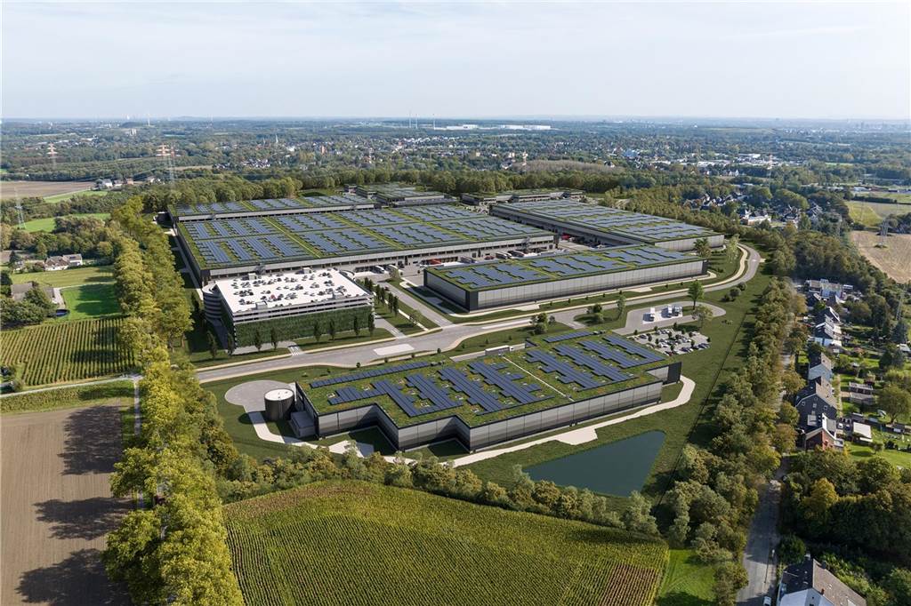 Warum jetzt Baustopp für Bagger gilt: Dortmund macht Druck im Segro-Park Die Visualisierung zeigt den Verlauf der künftigen Levi-Baum-Straße vom Langenacker (oben rechts) zur Oststraße/Nierhausstraße links.