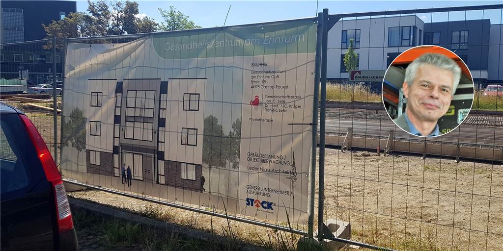 Die vorletzte Freifläche wird bebaut: Im Erinpark entsteht direkt neben dem Erinturm nun ein Ärztehaus. Es soll Gesundheitszentrums am Erinturm heißen. Wirtschaftsförderer Thomas Ratte freut sich darüber.