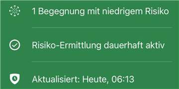 Die Warnungen der Corona-App wechseln von grün in rot, wenn es zu einer Risikobegegnung gekommen ist.