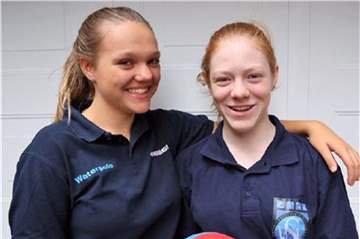 Die Wasserballerinnen Sophie Gromann und Charlotte Herrschaft (v.l.) sind "Schermbecks Sportlerinnen des Jahres 2018".