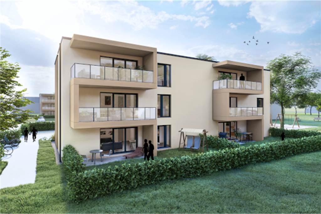 Die Wohnungen haben Balkon oder Terrasse und bodentiefe Fenster.