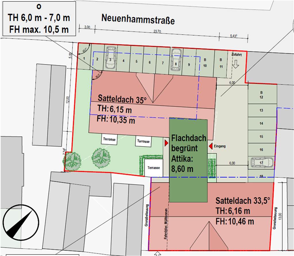 Neues Bauvorhaben: 17 Service-Wohnungen entstehen an Altenhammstraße Dies ist der Plan für die Wohnanlage in Herbern: Eine Attika soll zwei Gebäude verbinden.