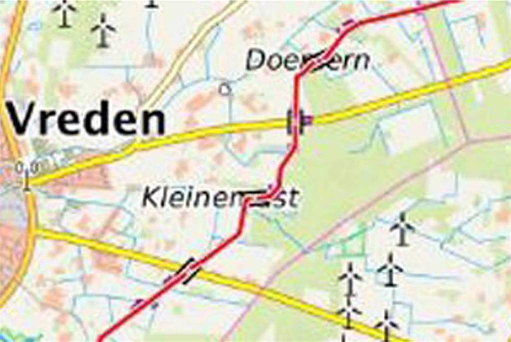 Diese Amprion-Karten bildet den detaillierten Verlauf der Erdkabeltrasse durch Vreden ab