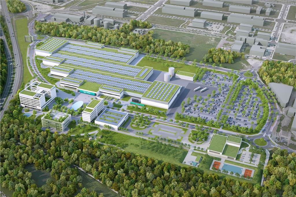 Diese Animation zeigt, dass der Standort des neuen Gesundheitszentrums am Rande des Firmengeländes liegen wird. So ist es für alle Dortmunderinnen und Dortmunder vom vorgelagerten Kreisverkehr am Wilopark (unten rechts) gut zu erreichen.