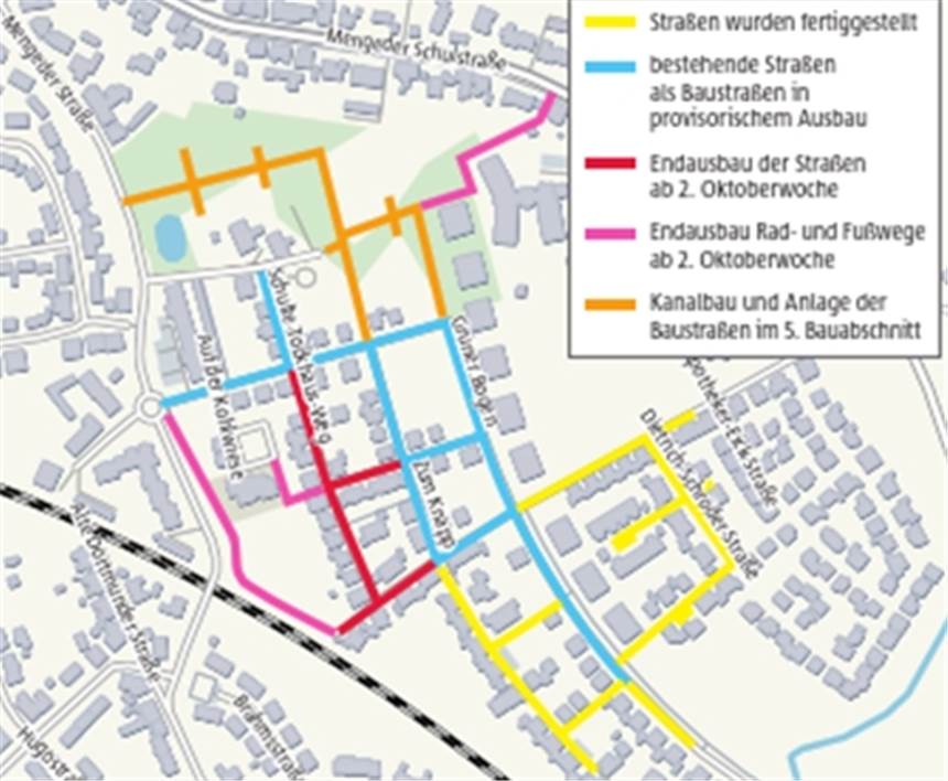 Erst wurde gerodet, nun werden im Erdbeerfeld endlich Straßen gebaut Diese Ausbauplanung der Stadt gilt aktuell für das Neubaugebiet Zum Erdbeerfeld.