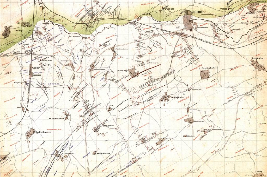 Diese Bergbau-Karte ist ein Ausschnitt der sogenannten Kappschen Karte von 1865.