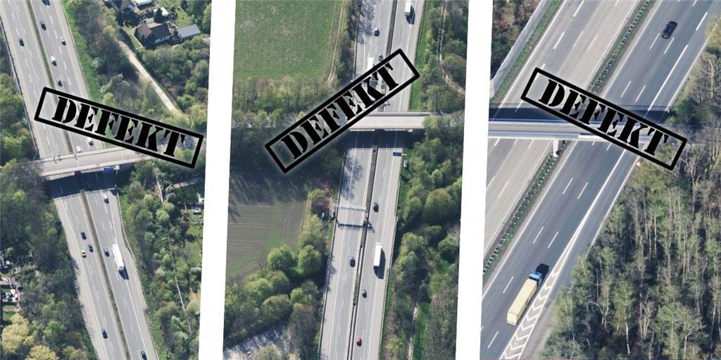 Diese drei Brücken, zwei über die A42 und eine über die A2, auf Castrop-Rauxeler Stadtgebiet gelten als marode. Die an der Grutholzstraße (Mitte) hat nun Metallschienen zur Verengung der Fahrbahn.