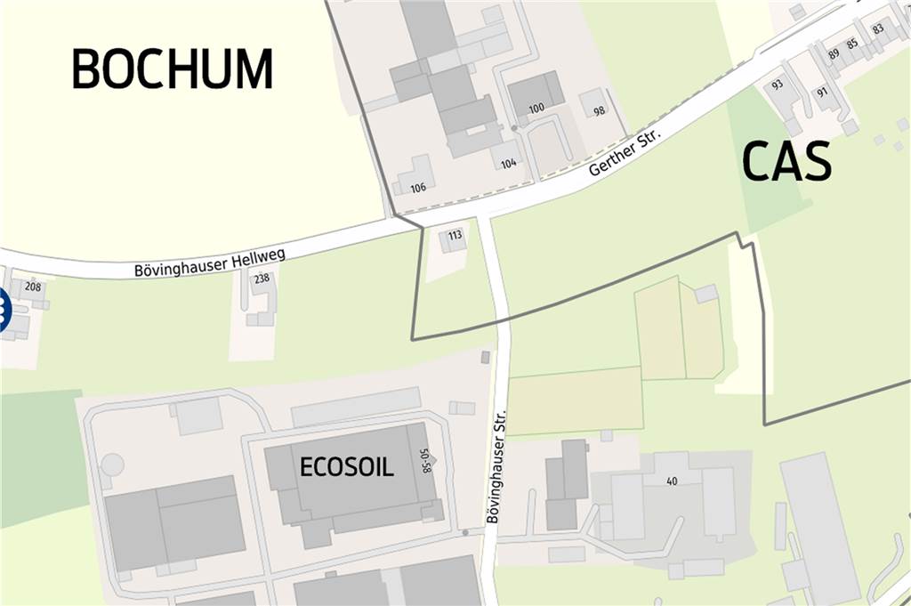 Ecosoil-Betrieb ruht: Keine Genehmigung in Gerthe von Bezirksregierung Diese Karte des Geoportals Ruhr zeigt den Verlauf der Stadtgrenze. Die Zufahrt zum Betriebsgelände von Ecosoil erfolgt demnach über Castrop-Rauxeler Stadtgebiet (Bövinghauser Straße).