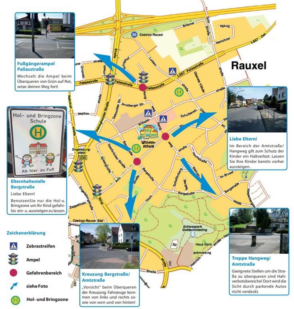 Diese Karte ist Teil eines Flyers der Stadt und der Wilhelmschule für einen sicheren Schulweg. 