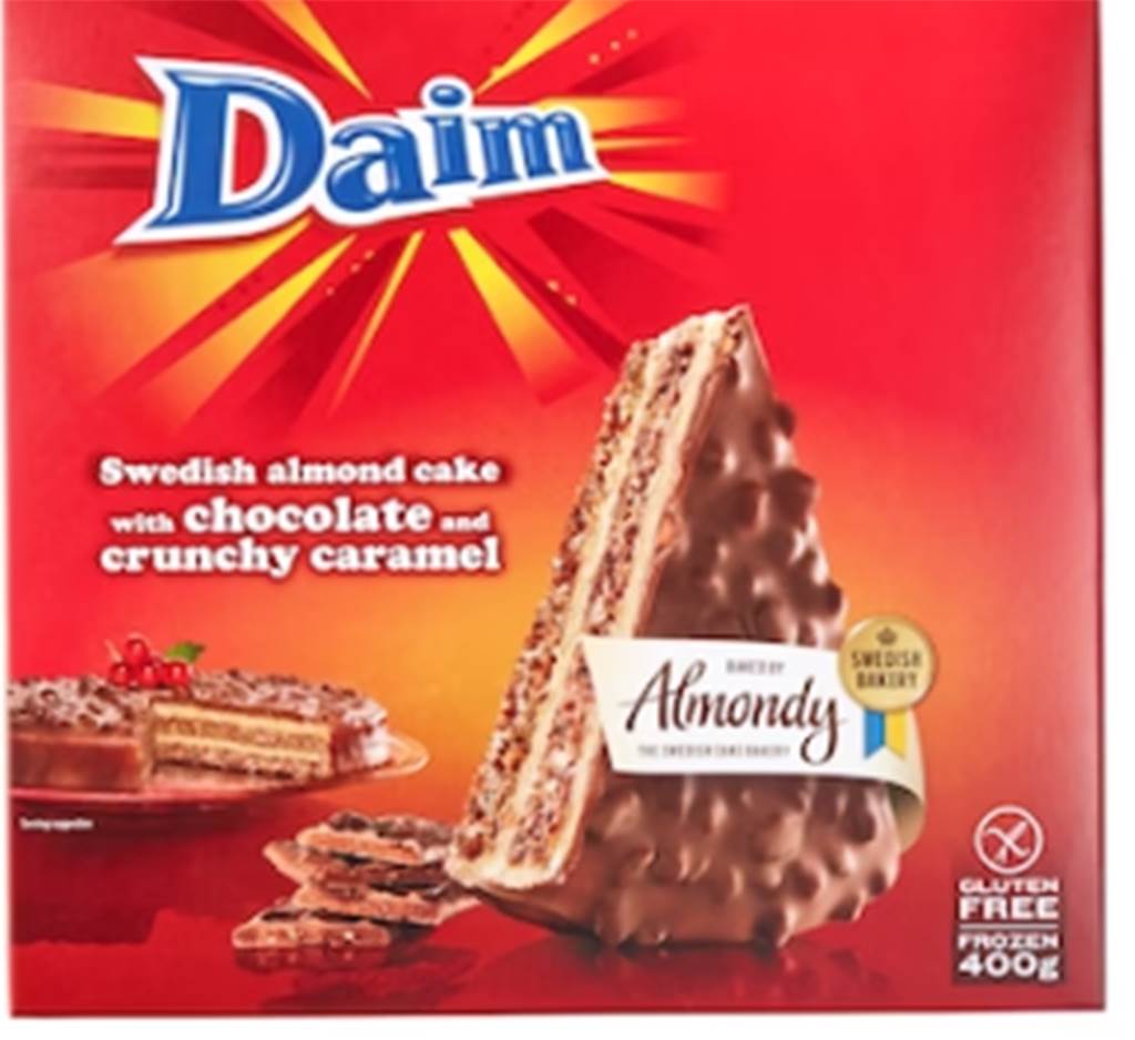 Rückruf von Daim-Torte: Almondy findet Metall in Schokotorte von Ikea Die Verpackung der Daim-Mandeltorten Schoko-Krokant.