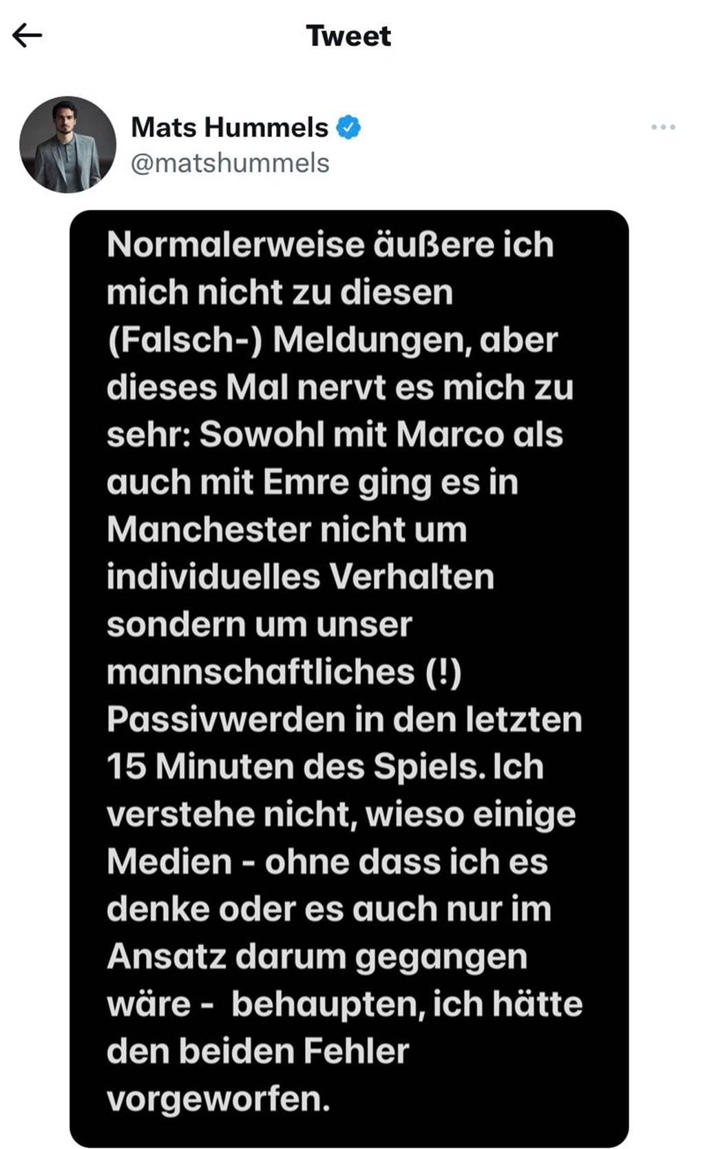 BVB-Routinier Hummels: Klare Ansage nach angeblichem Zoff mit Reus und Can Diese Stellungnahme postete BVB-Spieler Mats Hummels am Freitagabend auf Twitter.