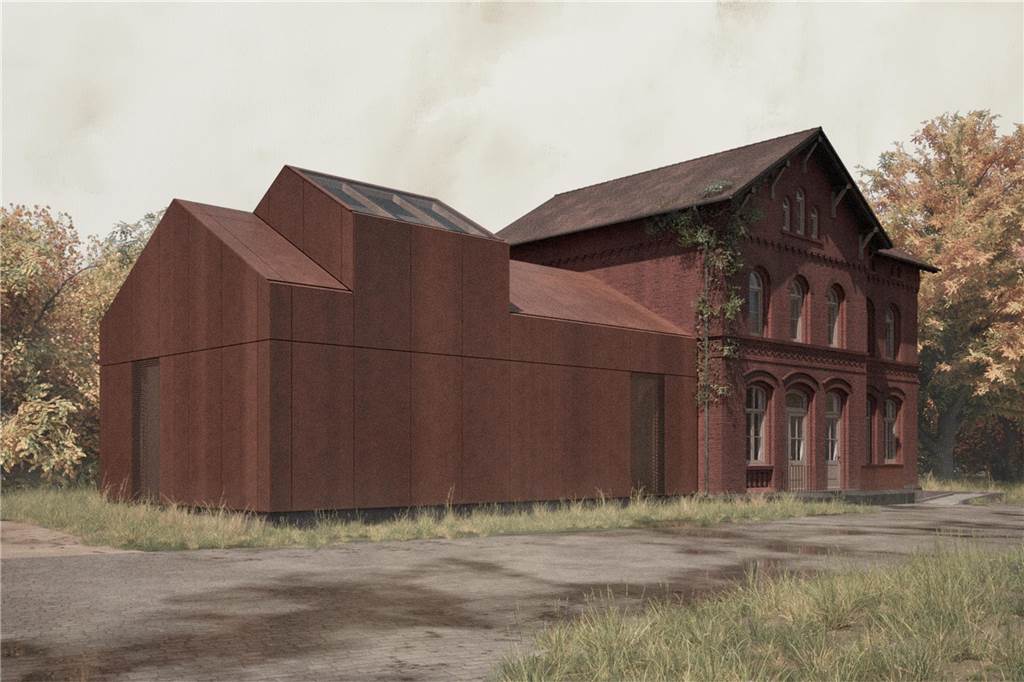 Visualisierung zeigt Zukunftsversion des Wulfener Bahnhofs Diese Visualisierung zeigt, wie das alte Bahnhofsgebäude in Wulfen nach der Sanierung mit einer Metallfassade aussehen könnte.