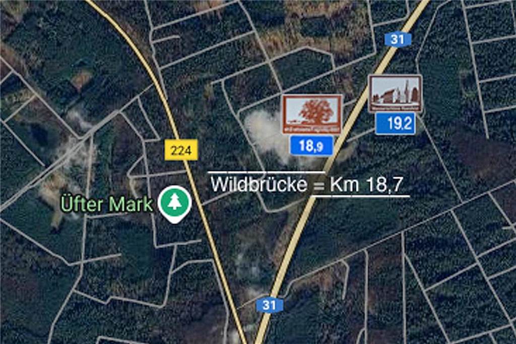 Heimatverein möchte weiteres Hinweisschild an A31: Werbung für Femeiche Dieser Plan zeigt den geplanten Standort des zweiten Schildes in südlicher Richtung nahe der Wildbrücke und dem Hinweisschild auf Schloss Raesfeld in nördlicher Richtung.