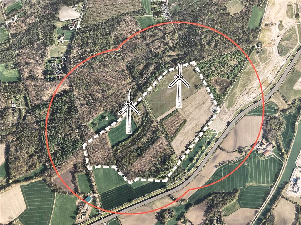 Windrad-Pläne stoßen auf Kritik: Bürger sorgen sich nicht nur um Tiere Luftaufnahme samt Planskizze der geplanten Windräder in der Brandheide in Recklinghausen
