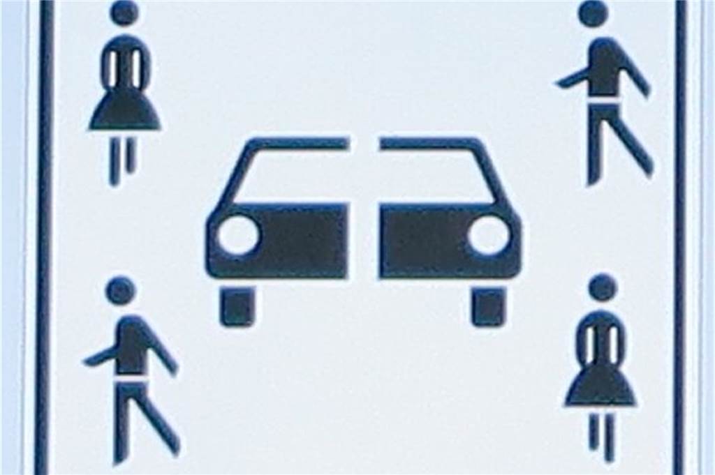 Dieses neue Verkehrsschild mit den beiden Autohälften kannte keiner der Senioren. Es kennzeichnet Parkplätze fürs Carsharing.