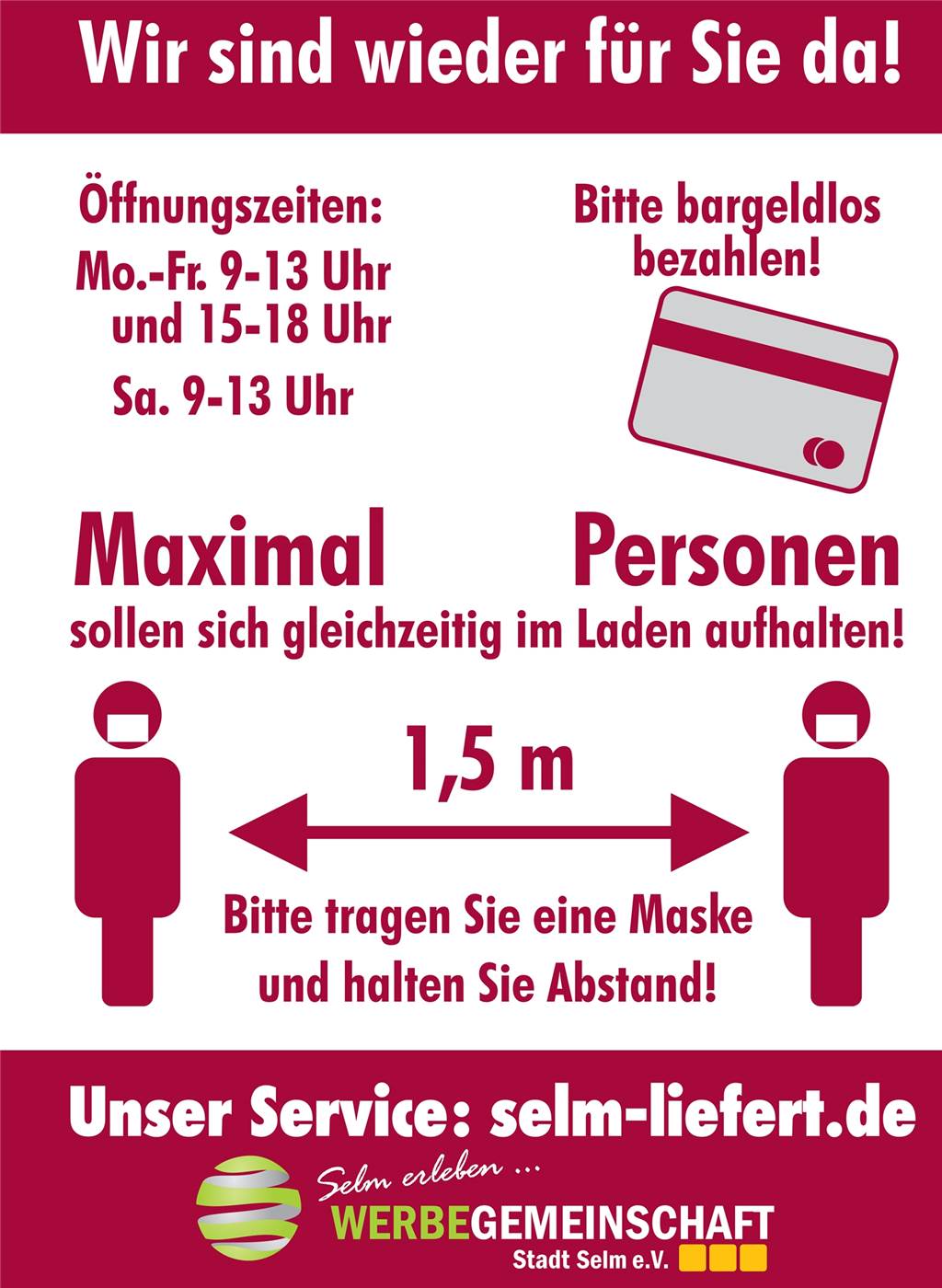 Corona-Krise in Selm: Einzelhandel setzt ein starkes Signal Dieses Plakat können die Einzelhändler in den Schaufenstern oder Eingangsbereichen anbringen.