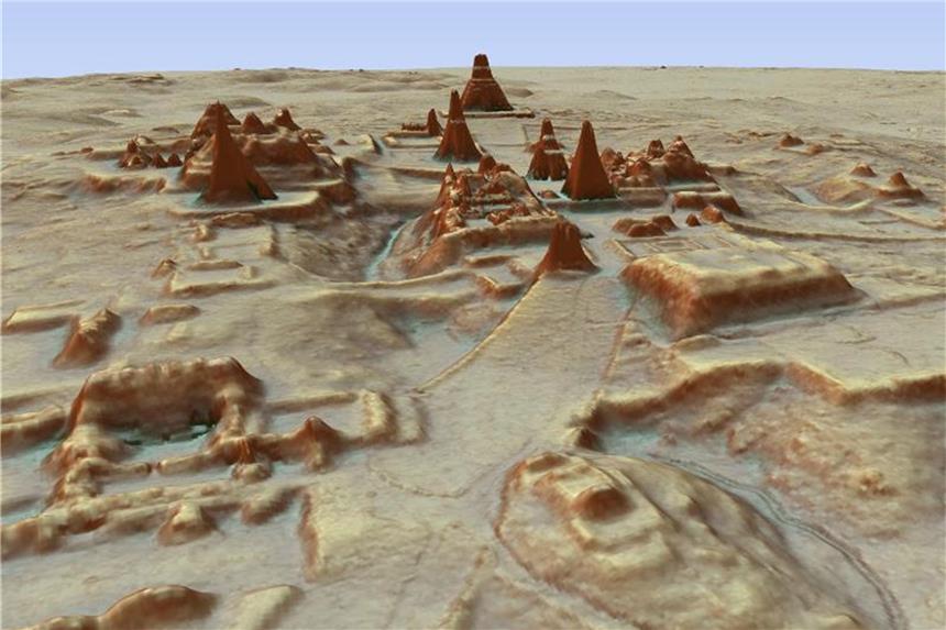 Lasertechnik fördert Maya-Megacity zu Tage Dieses vom PACUNAM (Guatemala's Mayan Heritage and Nature Foundation) zur Verfügung gestellte, durch LiDAR Luftbildvermessung hergestellte 3D-Bild zeigt eine Darstellung der Ausgrabungsstätte einer Maya-Stadt. Foto: Canuto & Auld-Thomas/PACUNAM
