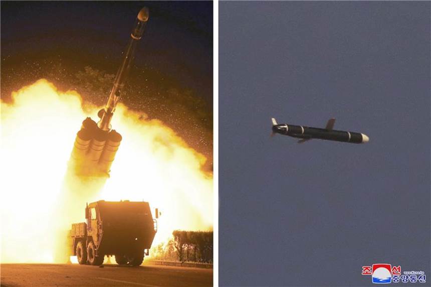 Nordkorea berichtet über Tests neuartiger Marschflugkörper Dieses von Nordkoreas offizieller Zentraler Nachrichtenagentur (KCNA) veröffentlichte Foto zeigt einen Langstrecken-Marschflugkörper, der von einer Abschussrampe abgefeuert wird.