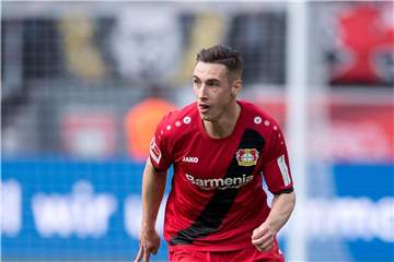 Dominik Kohr erzielte das Tor zum 1:0 für Bayer Leverkusen im Spiel gegen Basaksehir FF. Foto: Marius Becker
