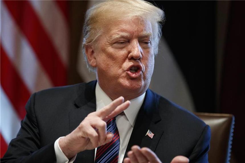 Trumps martialische Geste Donald Trump am Dienstag dieser Woche während einer Presskonferenz in Washington. Foto: Evan Vucci/AP