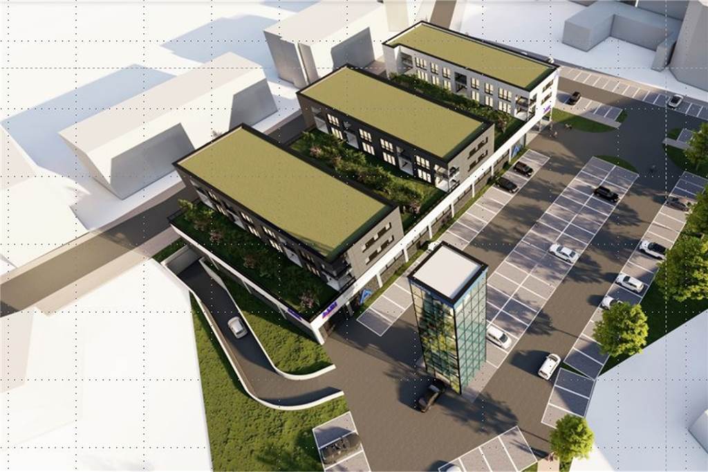 Drei Gebäudekomplexe mit Aldi-Filiale, Mietwohnungen und Arztpraxis sowie 65 Stellplätze für Kunden entstehen auf dem Gelände der ehemaligen Agathaschule am Voßkamp.
