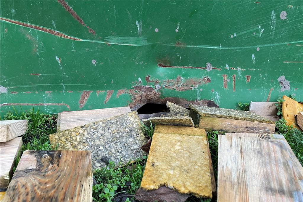 Durch dieses Loch unter dem Container sollen Ratten ein und aus gehen.