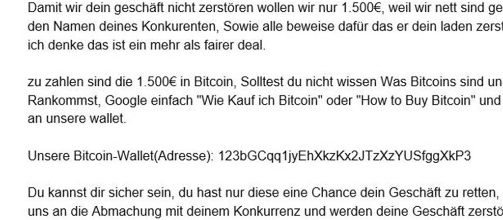 Ein Auszug aus dem Erpressserschreiben, das an die Schweizer Bootschaft geschickt wurde.