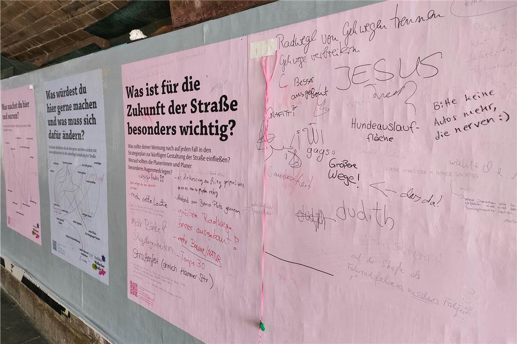 Stadt Olfen setzt Wünsche junger Olfener um - nach und nach Ein Beispiel für findige Bürgerbeteiligung: Auf Plakaten an den Wänden eines Tunnels in Münster können Bürger ihre Ideen aufschreiben.