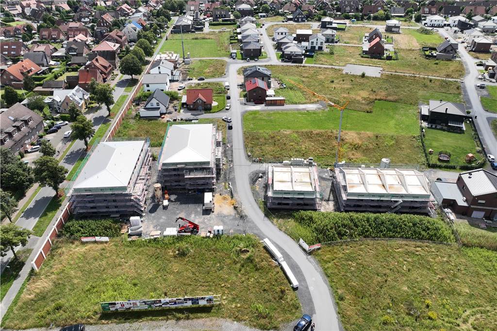 3D-Tool hilft bei Vermarktung: Nur noch acht Einheiten im „Rosenquartier“ verfügbar Ein Blick auf das gesamte Rosenquartier: Rund um die Bauten gibt es in dem Neubaugebiet Olfener Heide I noch einige freie Plätze.