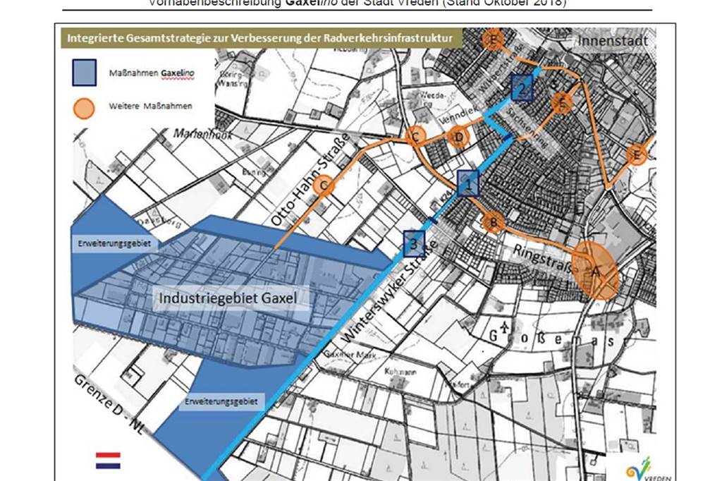 Vorfahrt für Radler: Fahrradstraßen-Route ins Industriegebiet Gaxel kommt Ein Blick auf das Projekt "Gaselino" aus Planersicht: Die orange markierten Wege sind die, auf denen die Radler schnell ins Industriegebiet Gaxel fahren können oder umgekehrt in die Stadt zurück.