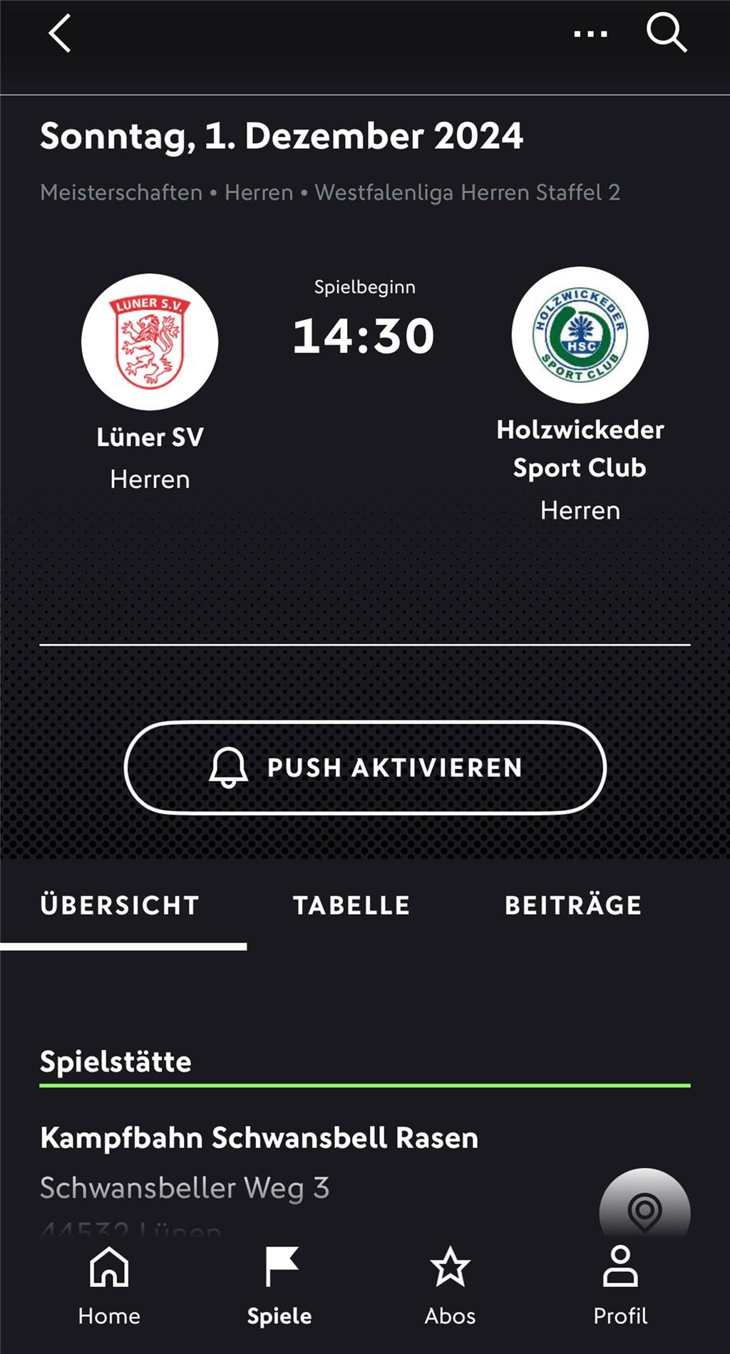 Ein Screenshot von Fussball.de