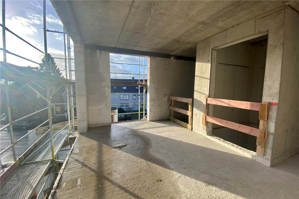 Neuer Wohnpark mit 36 Wohnungen: Einzugstermin soll im Herbst sein Ein Blick ins Innere des Rohbaus.